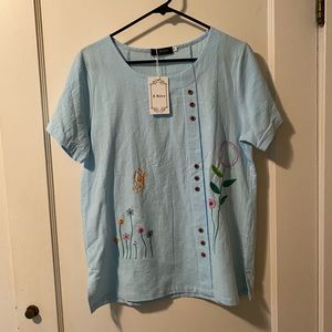 Cotton Top With Embroidery Sz M